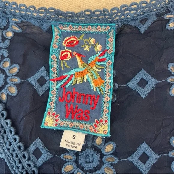 Johnny Was Carden Eyelet Tank Navy Blue Small - Picture 4 of 5